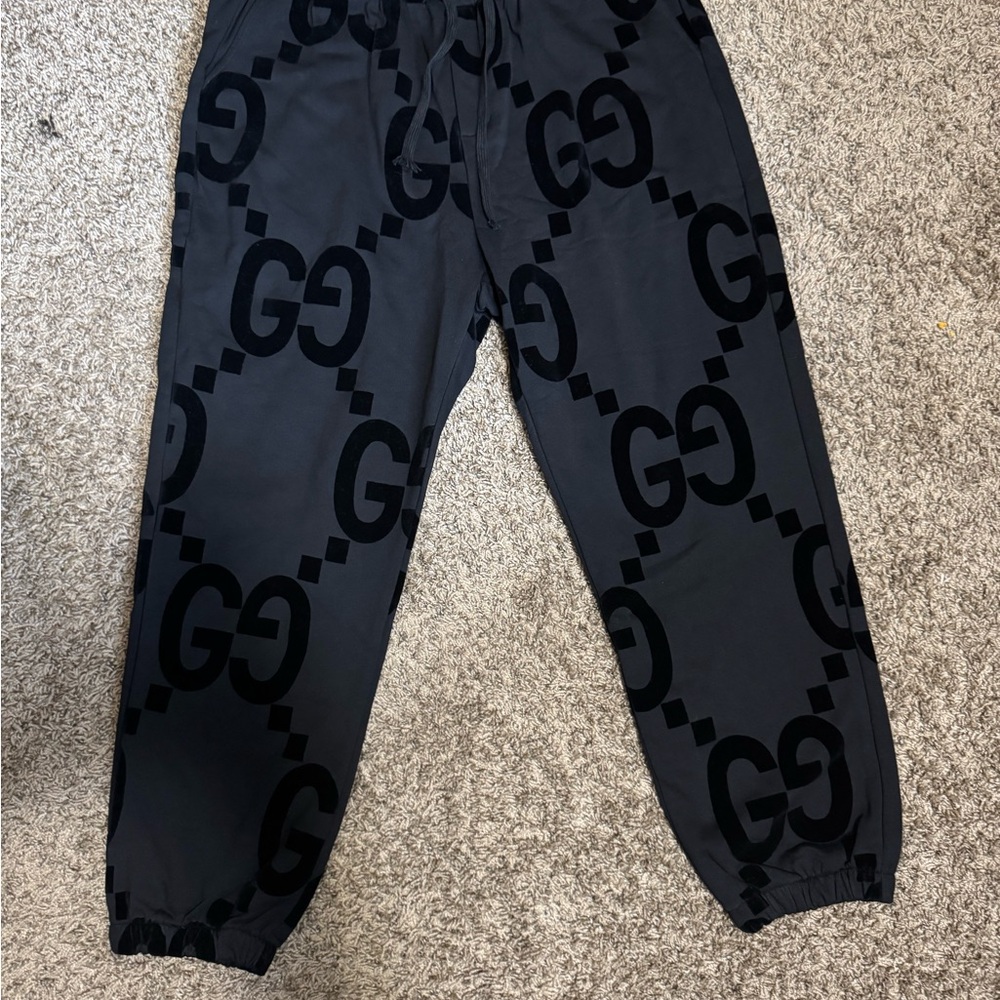 Authentic Gucci Black Velvet Monogram Sweatpants Size Large